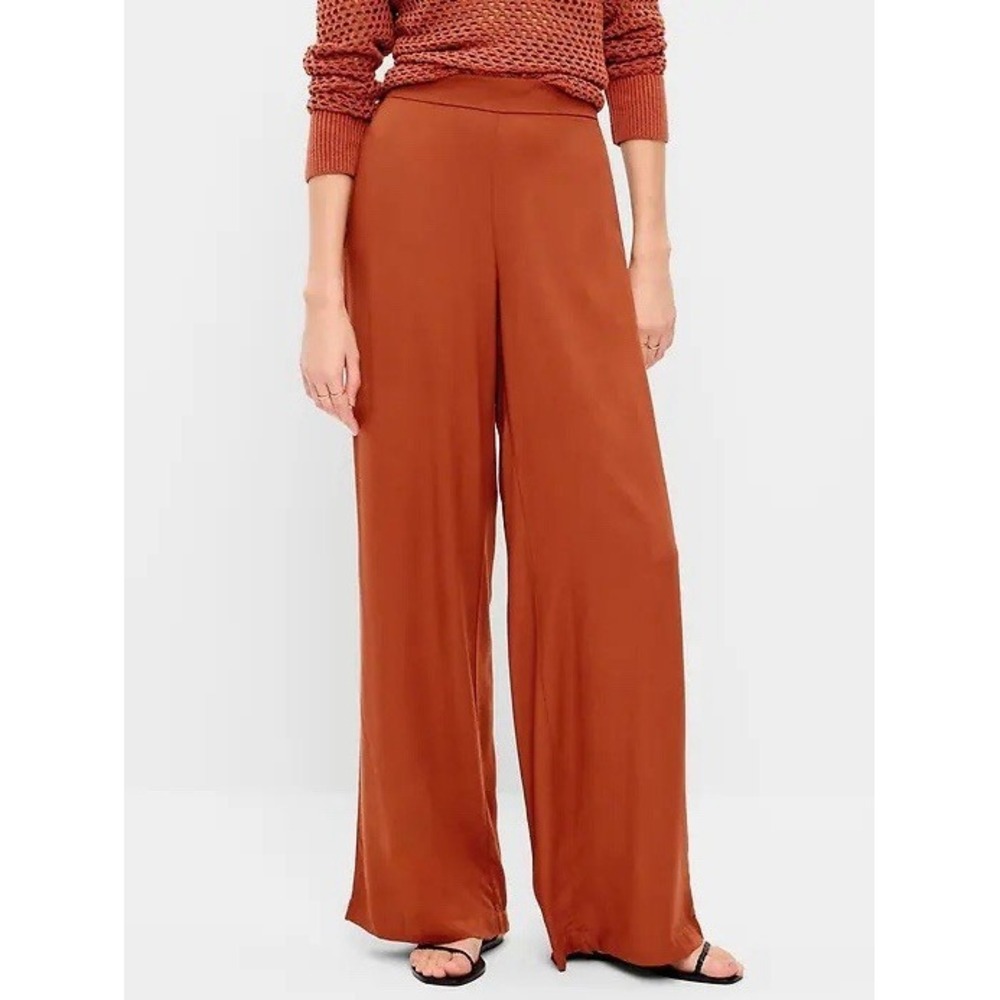 Old Navy High Waisted Playa Wide Leg Pant Russet Moon Rust Color-Size XL New NWT - Picture 2 of 13